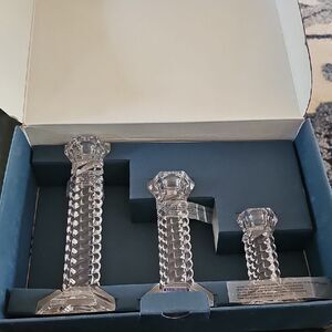 NWT Set of 3 Marquis by Waterford TREVISO Crystal Candlesticks 6" 8" 10"
